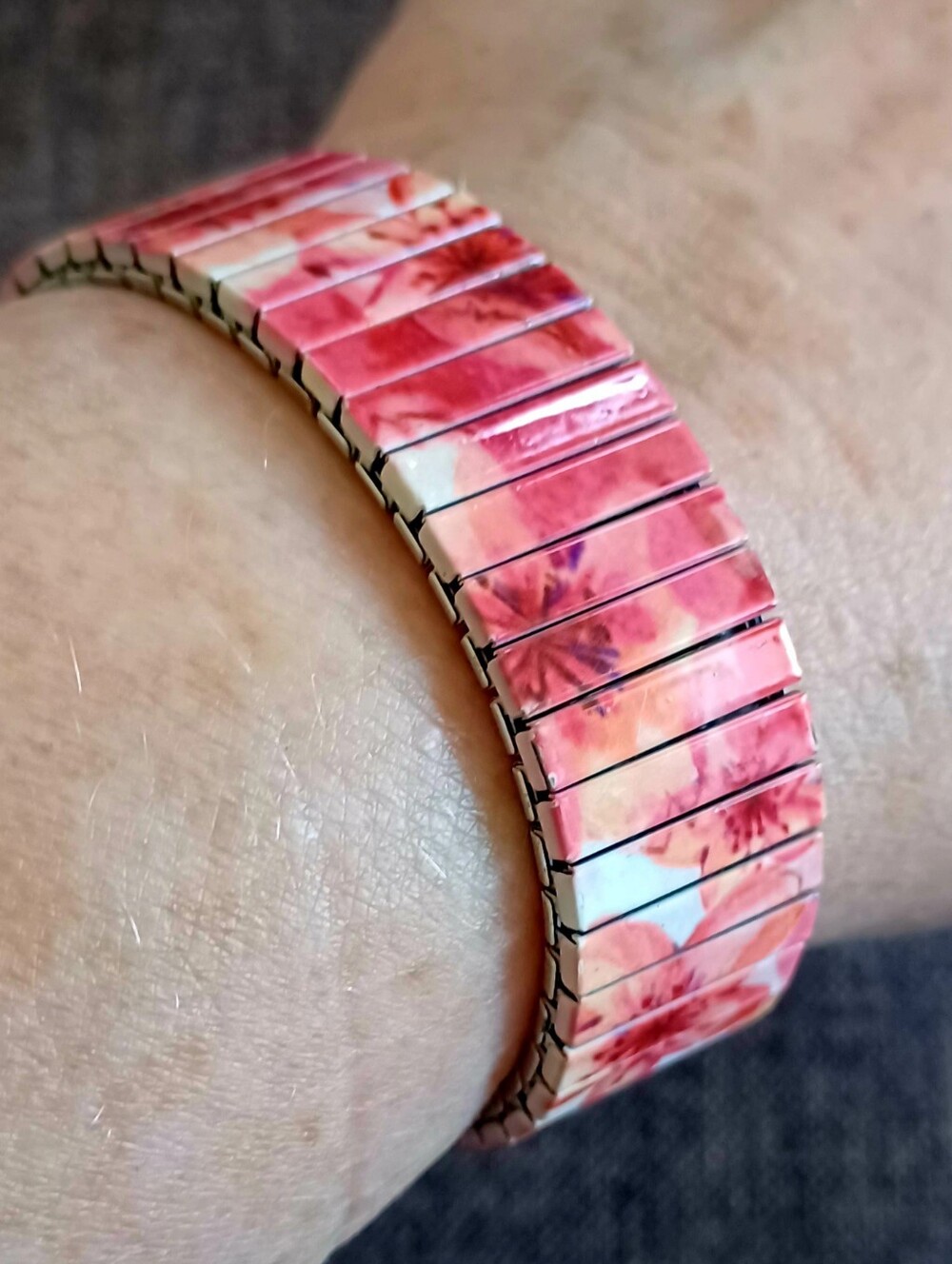 Pink Floral Stretch Tile Bracelet